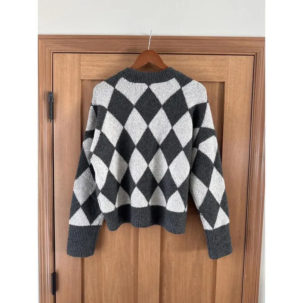 Abercrombie & Fitch Grey Wool Blend Argyle Diamond Check Sweater Women’s Medium